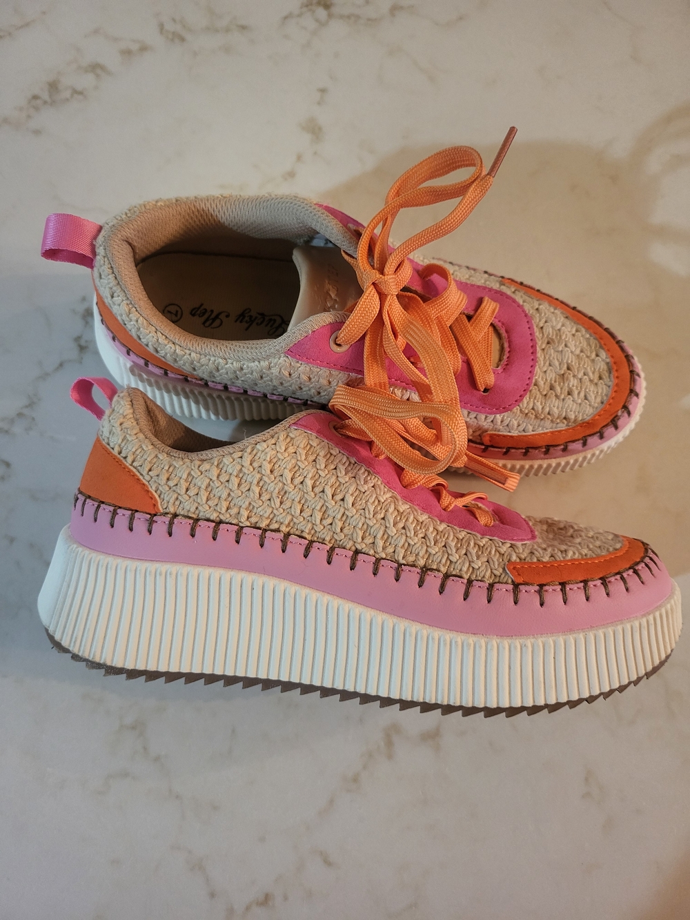 Woven Platform Sneaker in Pink & Orange